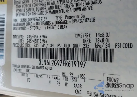 2015 Lincoln Mkz z USA, uszkodzony, nr VIN 3LN6L2G97FR619197